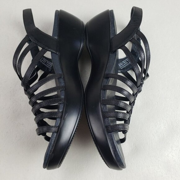 Dansko Dana Strappy Wedge Sandal Women 7.5-8 38 Black Leather Slingback Open Toe - Picture 6 of 10
